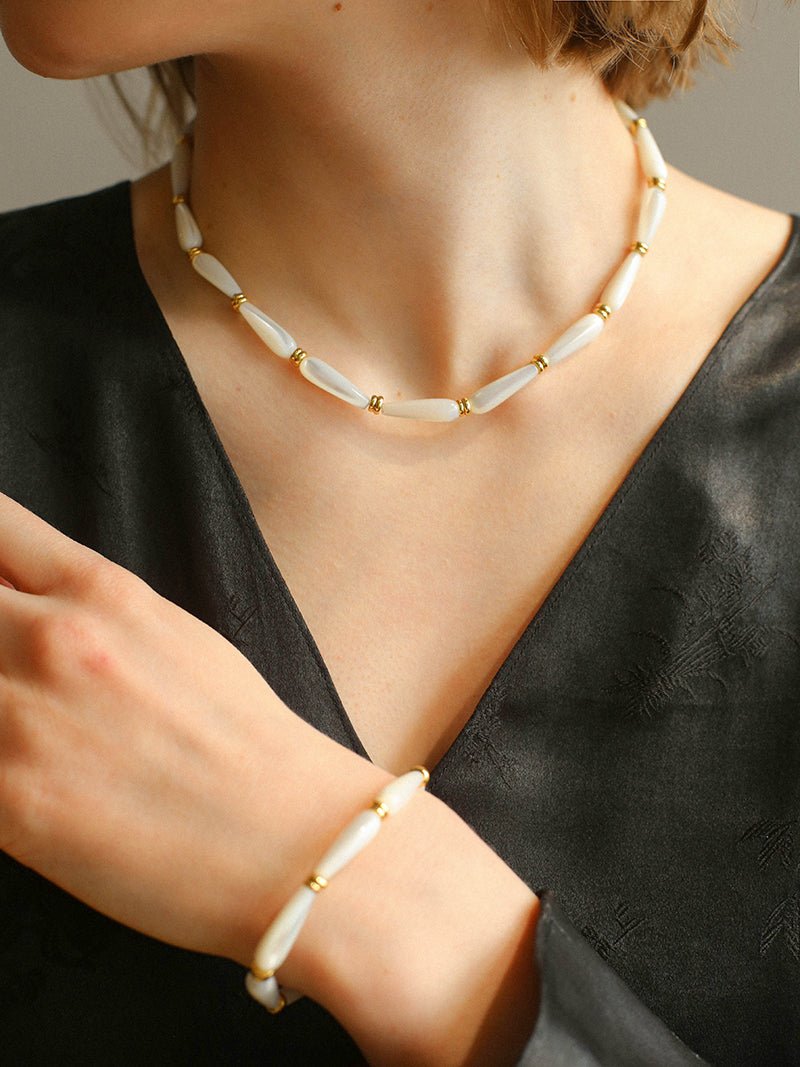 Artisanal White Mother - of - Pearl Beaded Bracelet - floysun