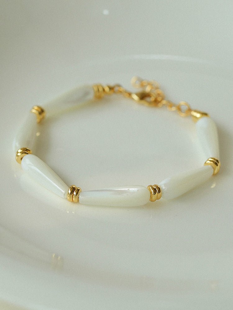 Artisanal White Mother - of - Pearl Beaded Bracelet - floysun