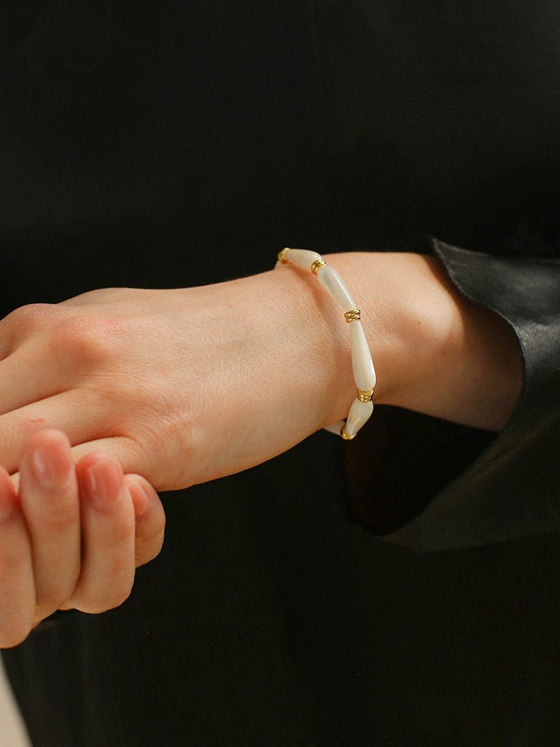 Artisanal White Mother - of - Pearl Beaded Bracelet - floysun