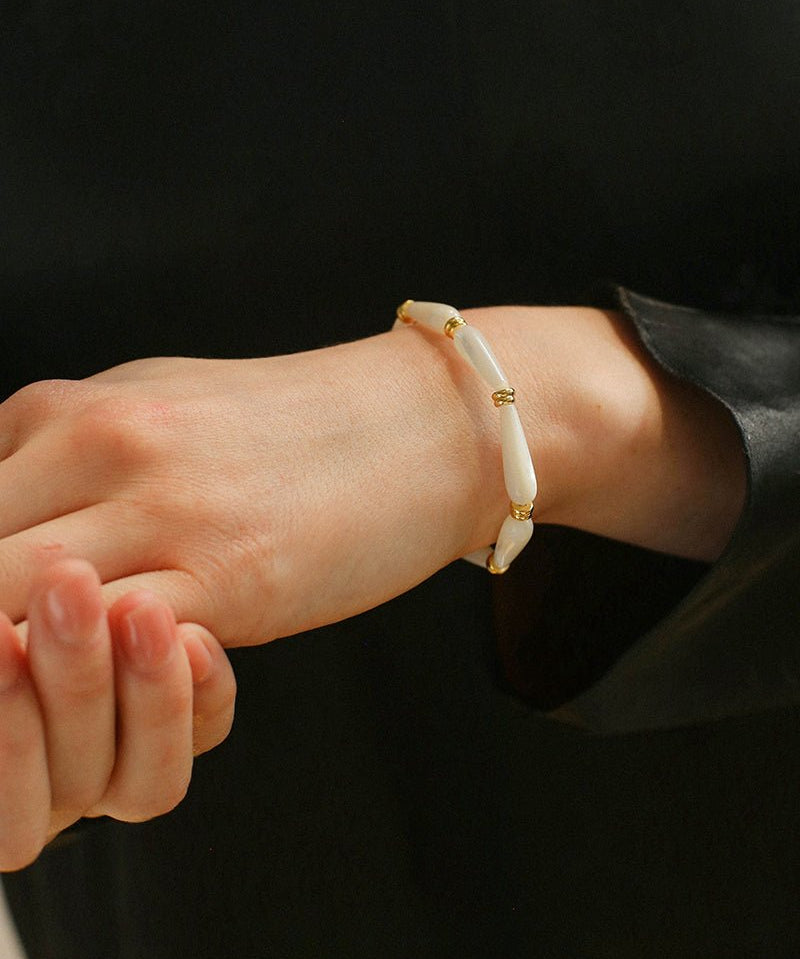 Artisanal White Mother - of - Pearl Beaded Bracelet - floysun