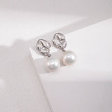 Asymmetrical Textured Pearl Earrings with Zircon Accents - floysun