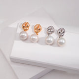 Asymmetrical Textured Pearl Earrings with Zircon Accents - floysun