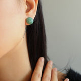 Aventurine Stone Onyx Hemispheric Sterling Silver Stud Earrings - floysun