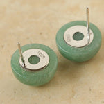 Aventurine Stone Onyx Hemispheric Sterling Silver Stud Earrings - floysun