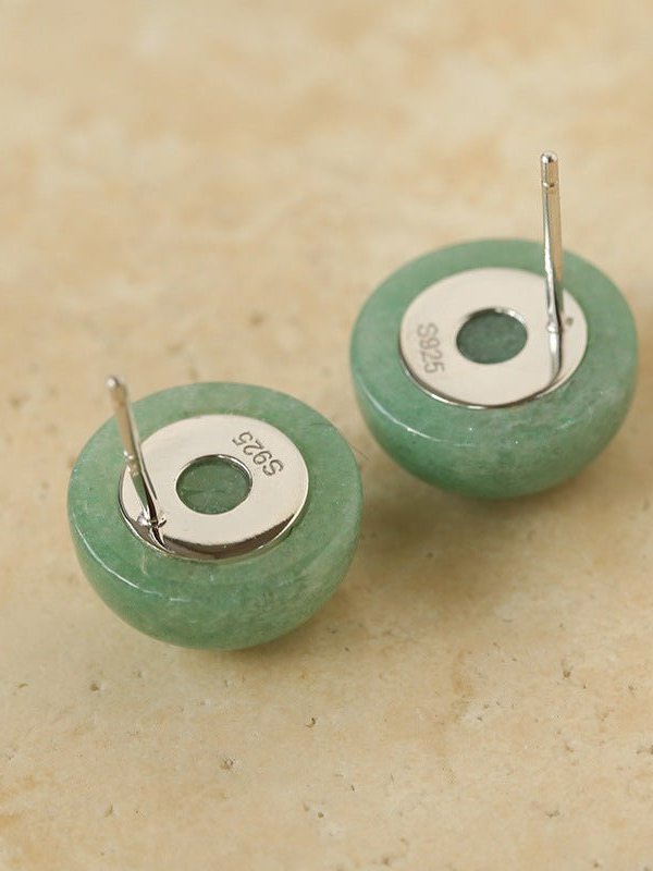 Aventurine Stone Onyx Hemispheric Sterling Silver Stud Earrings - floysun