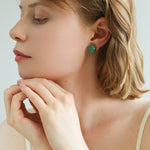 Aventurine Stone Onyx Hemispheric Sterling Silver Stud Earrings - floysun