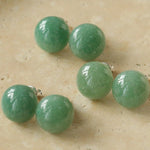 Aventurine Stone Onyx Hemispheric Sterling Silver Stud Earrings - floysun