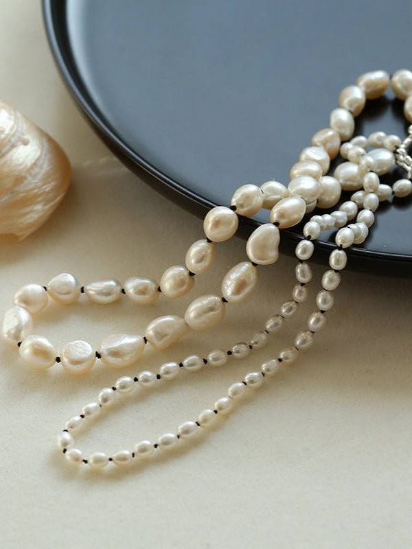 Baroque Freshwater Pearl and Black Thread Statement Necklace - floysun