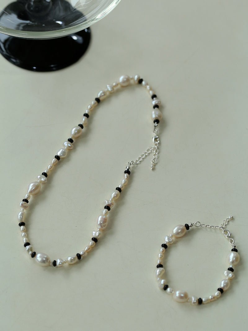 Baroque Pearl and Black Onyx Beaded Bracelet - floysun