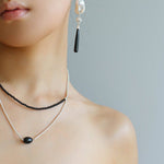 Baroque Pearl Black Onyx Long Teardrop Drop Earrings - floysun