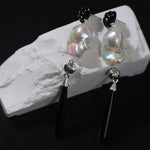 Baroque Pearl Black Onyx Long Teardrop Drop Earrings - floysun