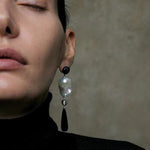 Baroque Pearl Black Onyx Long Teardrop Drop Earrings - floysun