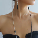 Baroque Pearl Black Onyx Long Teardrop Drop Earrings - floysun