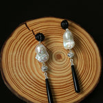 Baroque Pearl Black Onyx Long Teardrop Drop Earrings - floysun