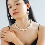 Baroque Pearl Black Onyx Long Teardrop Drop Earrings - floysun