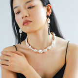 Baroque Pearl Black Onyx Long Teardrop Drop Earrings - floysun