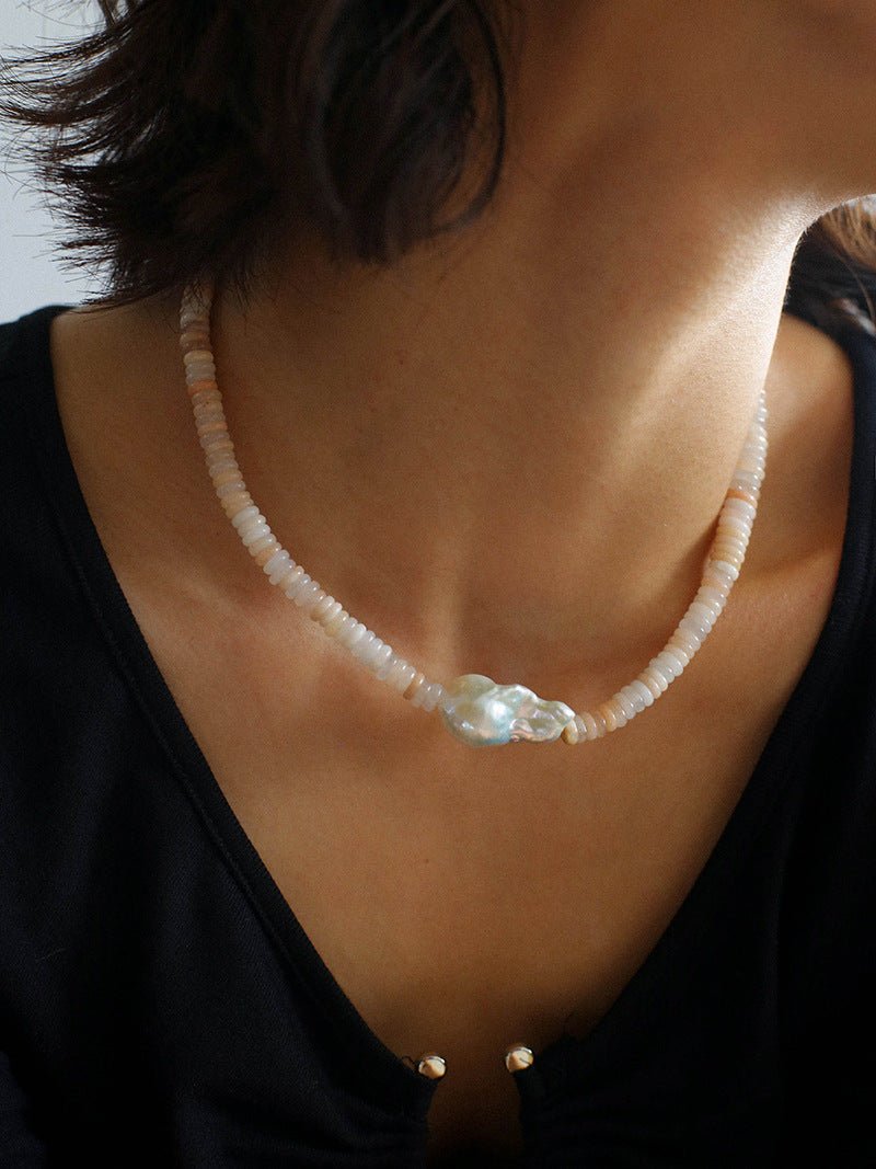 Baroque Pearl Blush Beaded Collar Necklace - floysun