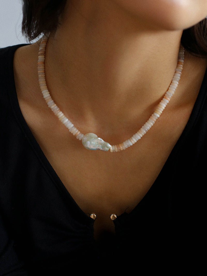 Baroque Pearl Blush Beaded Collar Necklace - floysun