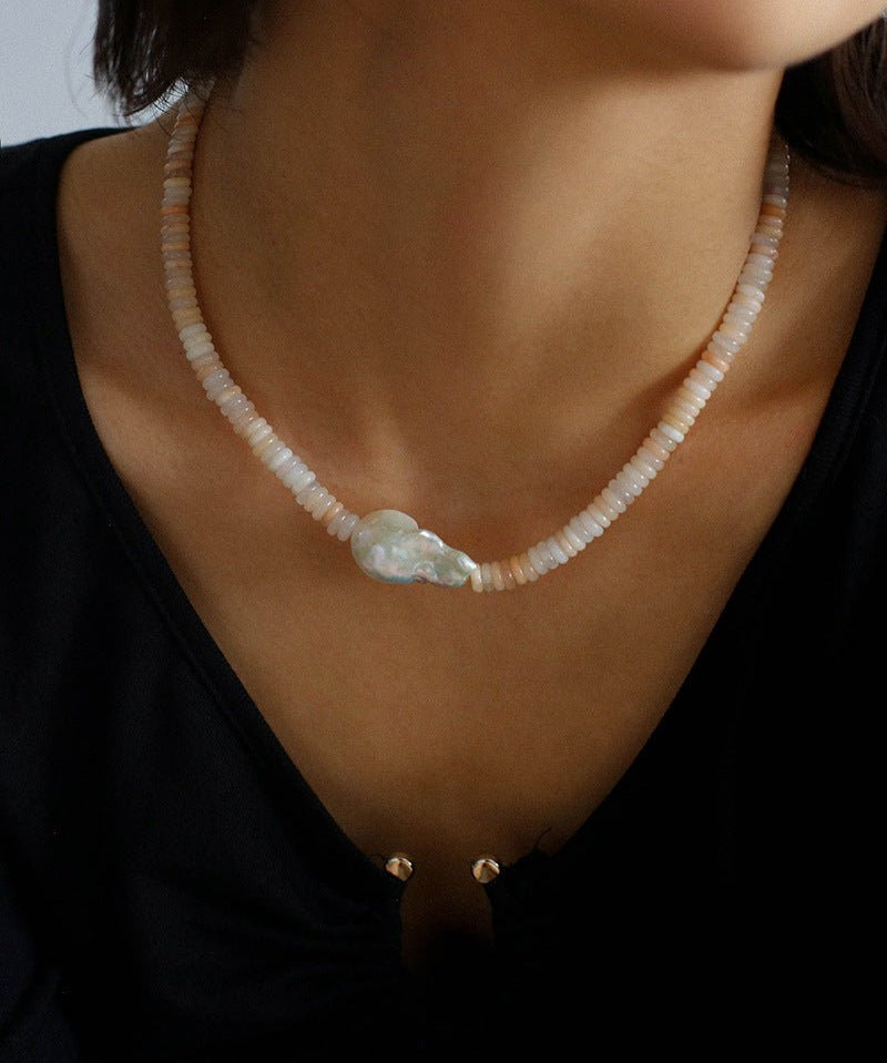 Baroque Pearl Blush Beaded Collar Necklace - floysun