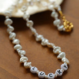 Baroque Pearl Braided Custom Letter Necklace - floysun