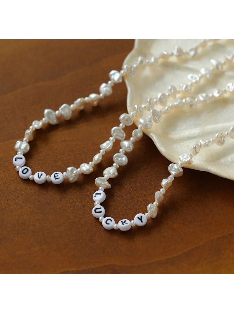 Baroque Pearl Braided Custom Letter Necklace - floysun