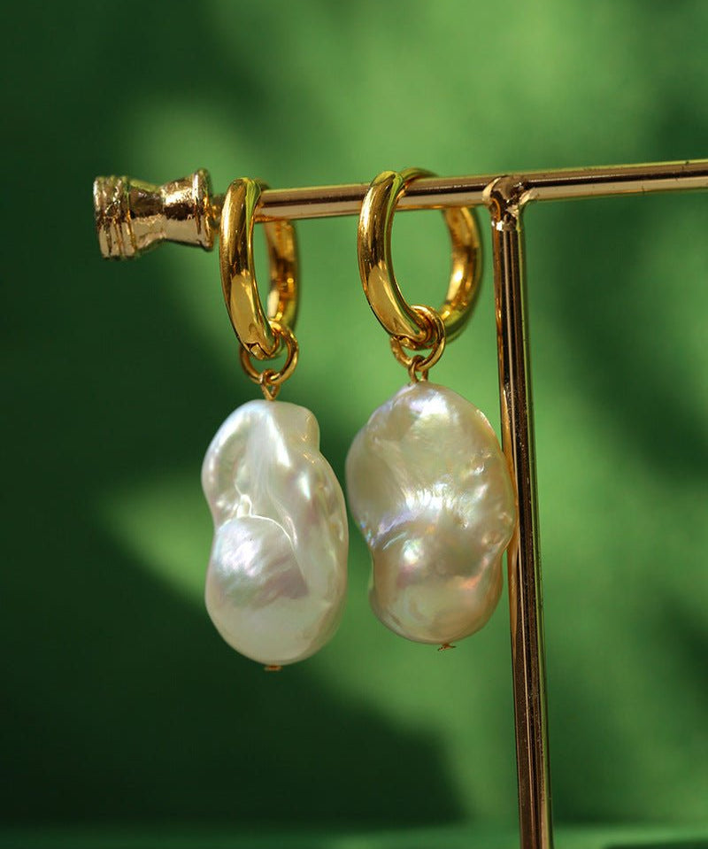 Baroque Pearl Drop Hoop Earrings - floysun