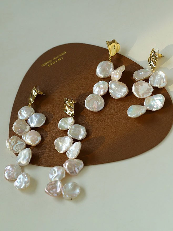 Baroque Pearl Earrings with Scattered Petals - floysun