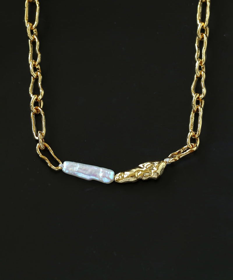 Baroque Pearl Metal Chain Necklace - floysun