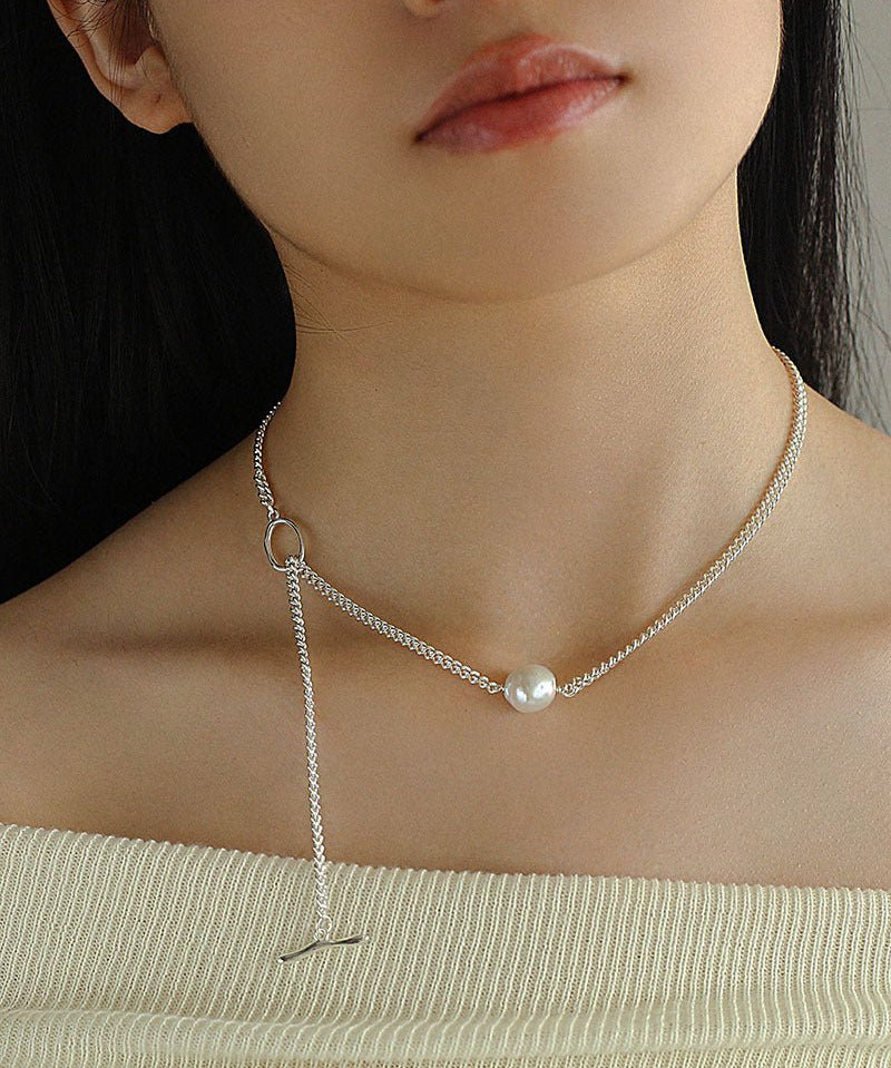 Baroque Pearl Pendant Chain Silver Necklace - floysun