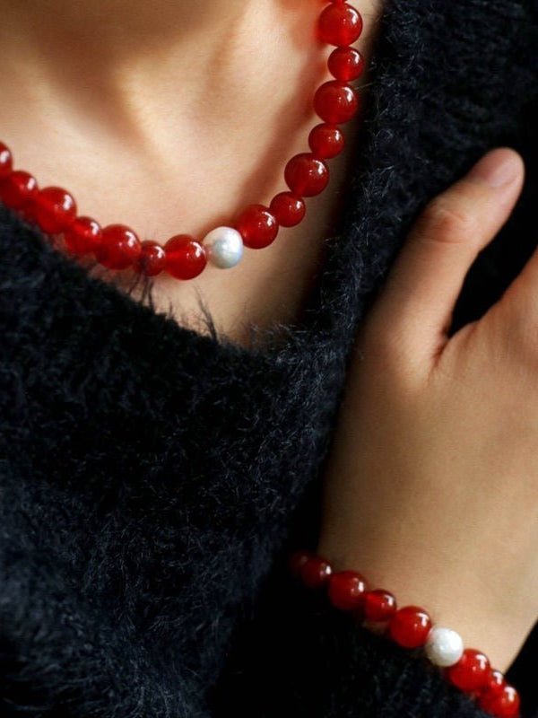 Baroque Pearl Red Onyx Bracelet - floysun