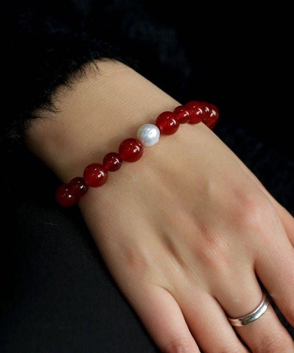 Baroque Pearl Red Onyx Bracelet - floysun