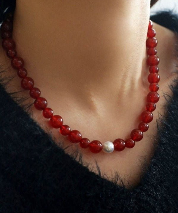 Baroque Pearl Red Onyx Necklace - floysun