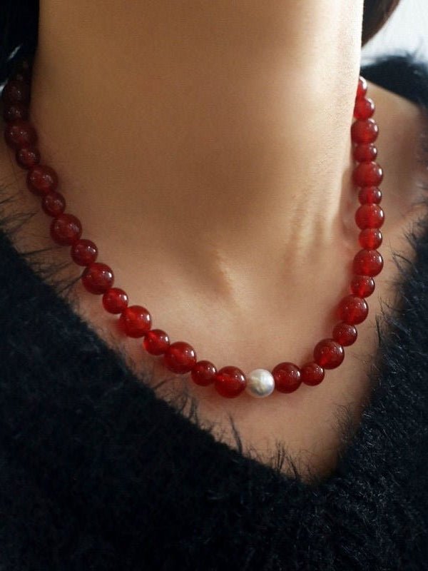 Baroque Pearl Red Onyx Necklace - floysun