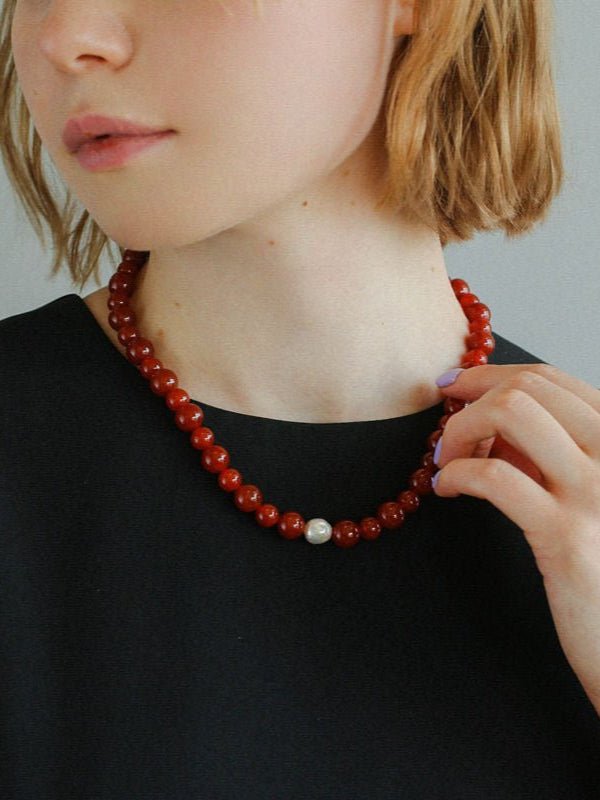 Baroque Pearl Red Onyx Necklace - floysun