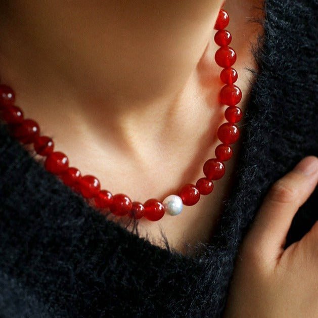 Baroque Pearl Red Onyx Necklace - floysun