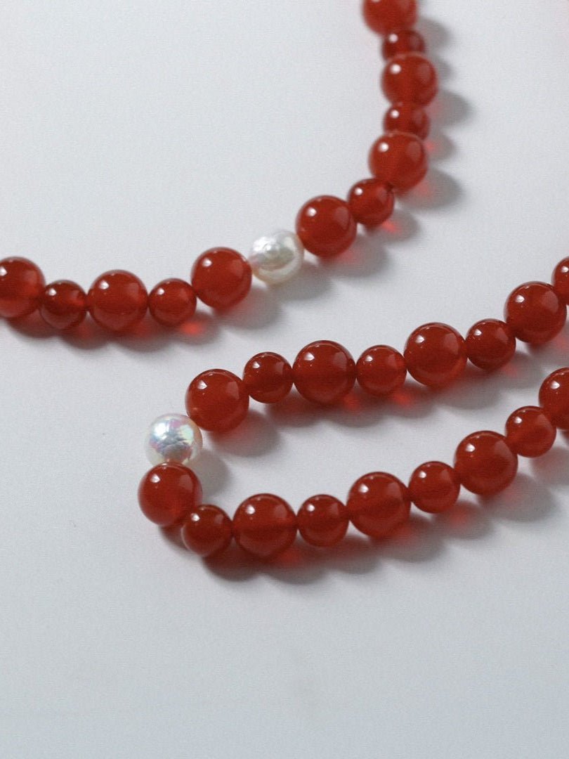 Baroque Pearl Red Onyx Necklace - floysun