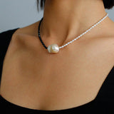 Baroque Pearl Stitching Black Spinel Freshwater Pearl Necklace - floysun