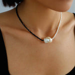 Baroque Pearl Stitching Black Spinel Freshwater Pearl Necklace - floysun