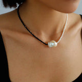 Baroque Pearl Stitching Black Spinel Freshwater Pearl Necklace - floysun