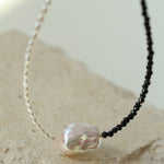 Baroque Pearl Stitching Black Spinel Freshwater Pearl Necklace - floysun