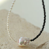 Baroque Pearl Stitching Black Spinel Freshwater Pearl Necklace - floysun