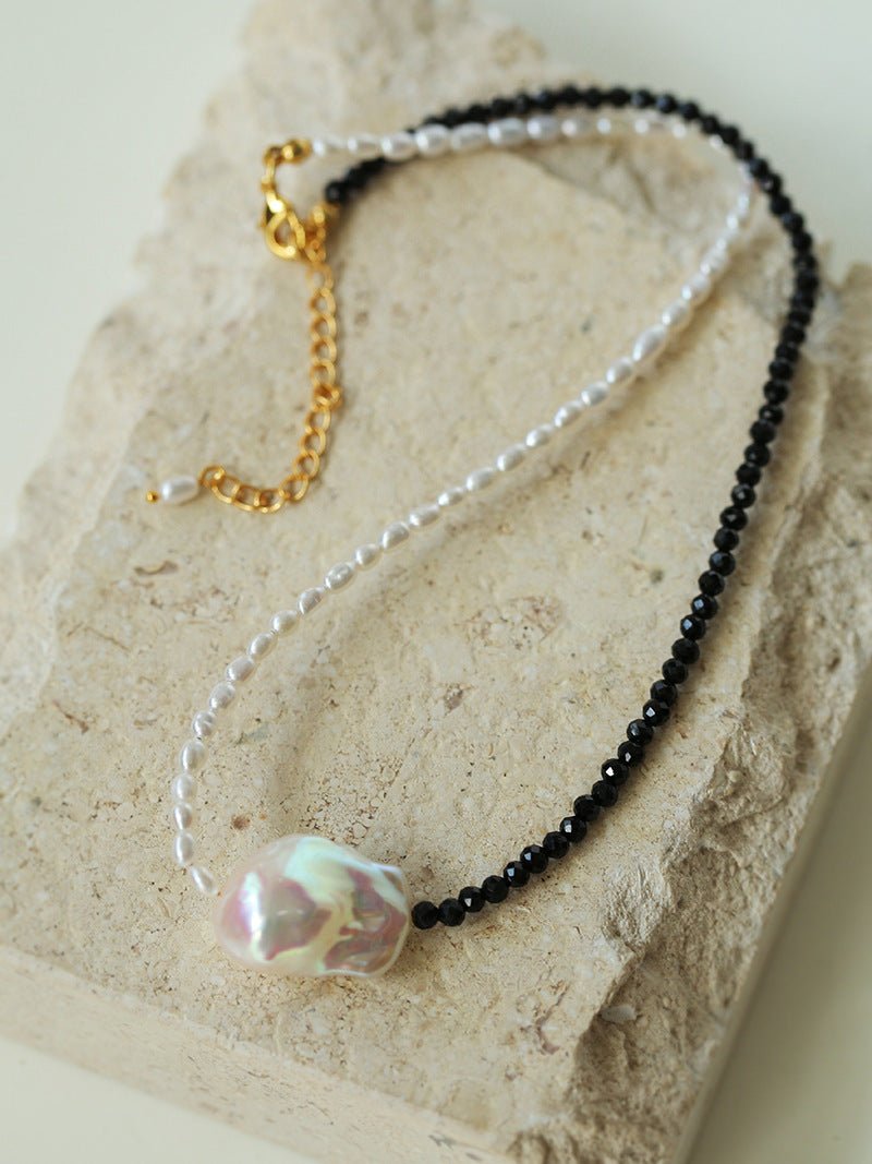 Baroque Pearl Stitching Black Spinel Freshwater Pearl Necklace - floysun