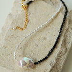 Baroque Pearl Stitching Black Spinel Freshwater Pearl Necklace - floysun