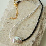 Baroque Pearl Stitching Black Spinel Freshwater Pearl Necklace - floysun