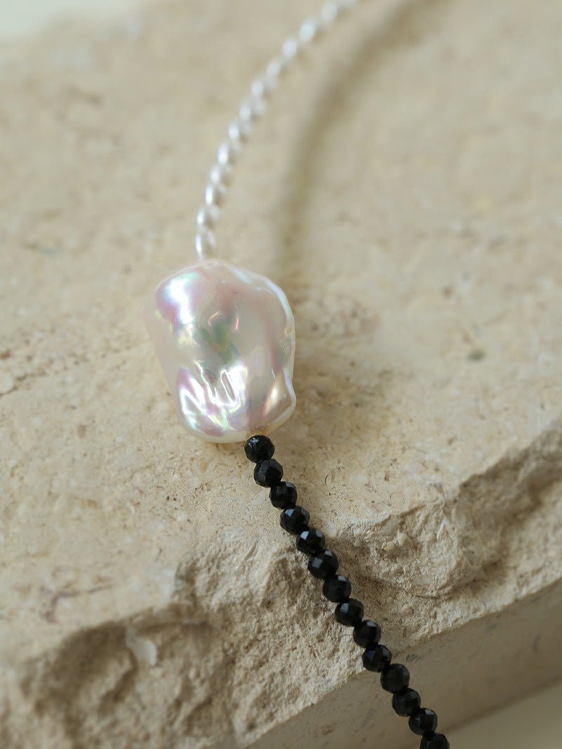 Baroque Pearl Stitching Black Spinel Freshwater Pearl Necklace - floysun