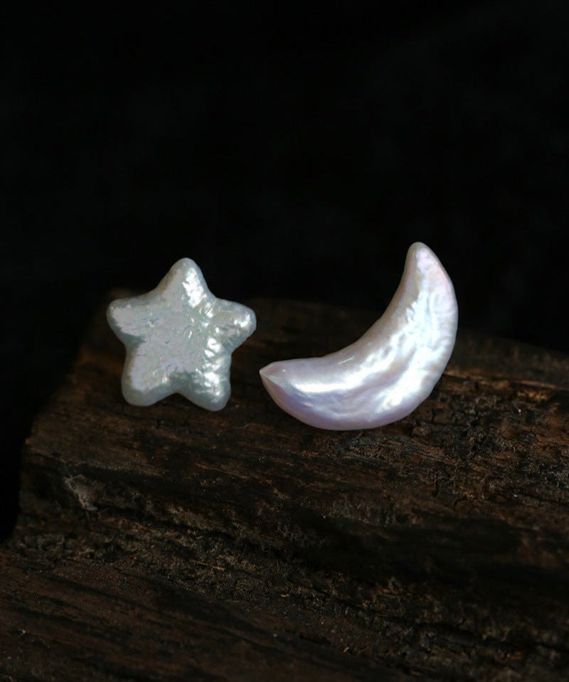 Baroque Pearl Stud Earrings Star Moon & Button Designs - floysun