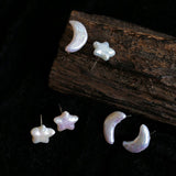 Baroque Pearl Stud Earrings Star Moon & Button Designs - floysun