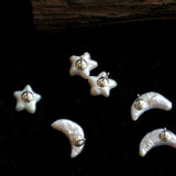 Baroque Pearl Stud Earrings Star Moon & Button Designs - floysun