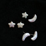 Baroque Pearl Stud Earrings Star Moon & Button Designs - floysun