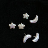 Baroque Pearl Stud Earrings Star Moon & Button Designs - floysun